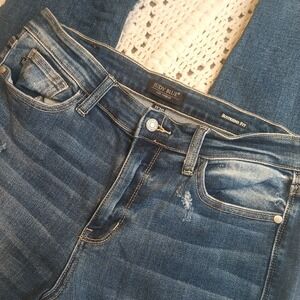 Judy Blue Womens 11/30 Mid Rise Distressed Boyfriend Fit Jeans Blue Stretch 29"